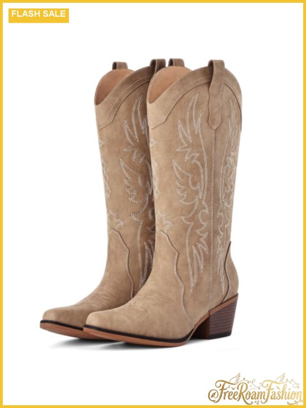 Women's Faux Leather Cowboy Boots Mid Calf Snip Toe Western Pull On